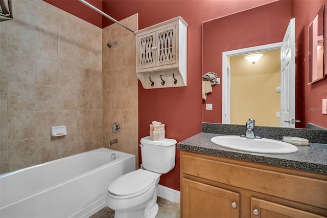 full bath featuring shower / washtub combination, vanity, toilet, and tile patterned floors