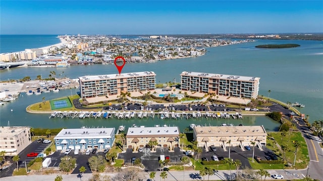 aerial view with a water view