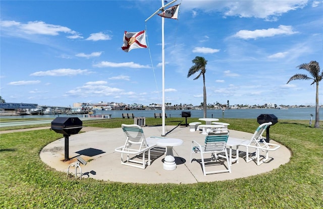 view of patio / terrace featuring a water view