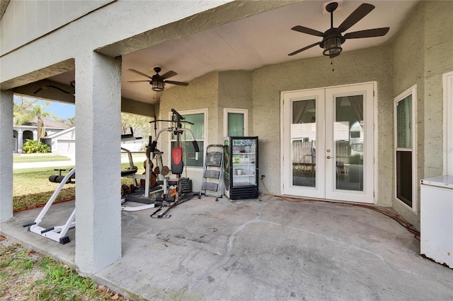 view of patio / terrace with french doors and ceiling fan