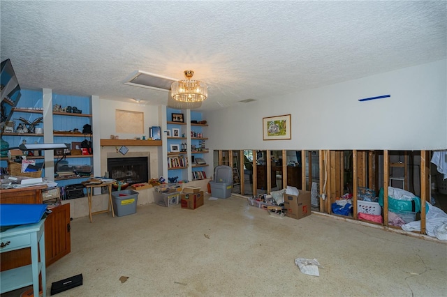 living room featuring a textured ceiling