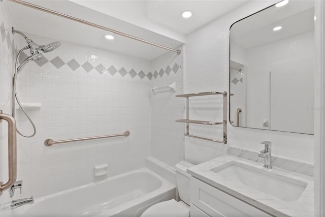209 NE Lincoln Cir N Unit 105, Saint Petersburg, FL 33702 - bathroom with tub / shower combination, recessed lighting, vanity, and toilet