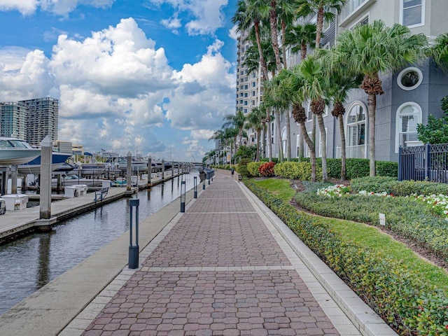 dock area featuring a water view