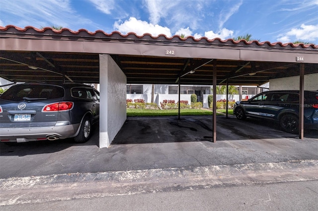 view of covered parking lot