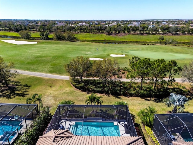 drone / aerial view with golf course view