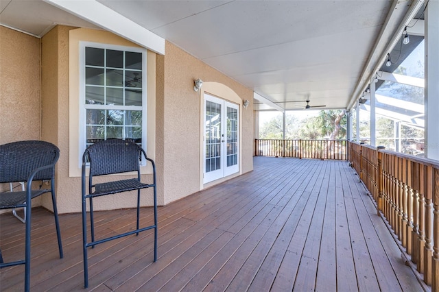 wooden terrace with french doors