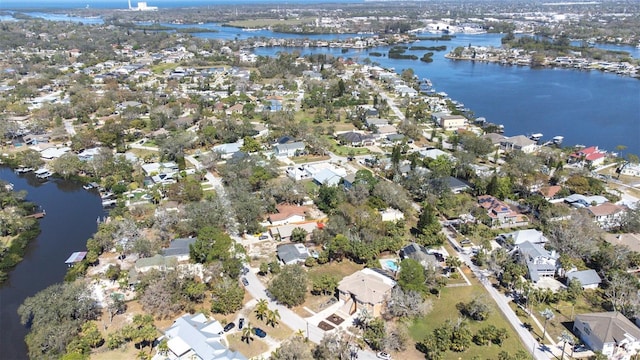 aerial view featuring a water view and a residential view