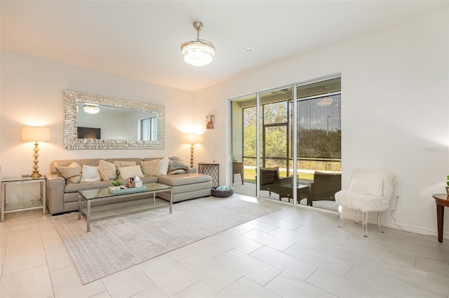 tiled living room with baseboards