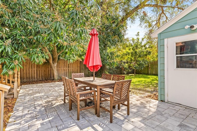 view of patio featuring outdoor dining area and a fenced backyard