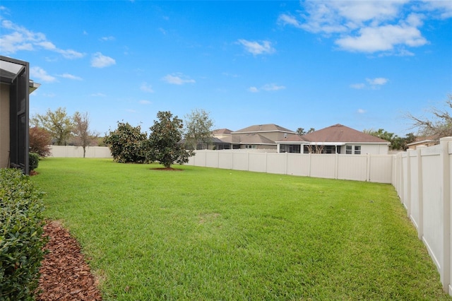 view of yard with a fenced backyard