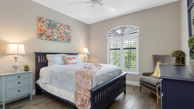 135 Cabana Way, Rotonda West, FL 33947 - bedroom featuring baseboards, dark wood-style flooring, and ceiling fan