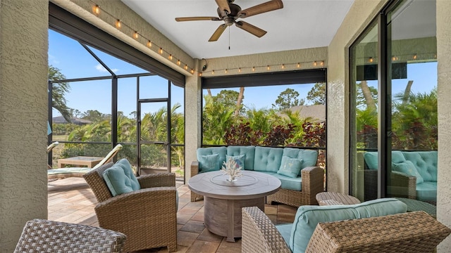 135 Cabana Way, Rotonda West, FL 33947 - sunroom / solarium featuring a ceiling fan, an outdoor hangout area, and healthy amount of natural light