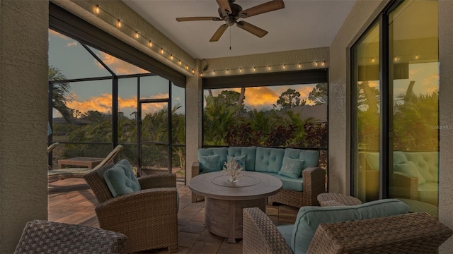135 Cabana Way, Rotonda West, FL 33947 - sunroom / solarium featuring a ceiling fan and an outdoor living space