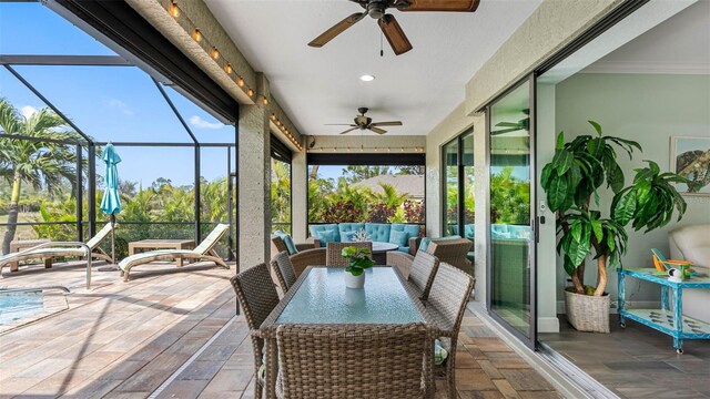 135 Cabana Way, Rotonda West, FL 33947 - sunroom featuring a ceiling fan and healthy amount of natural light