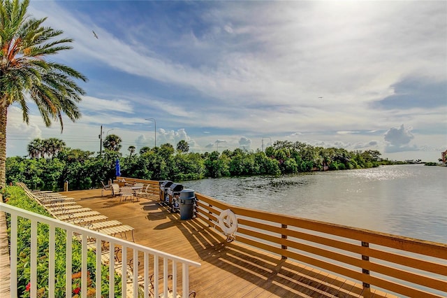 view of dock featuring a water view