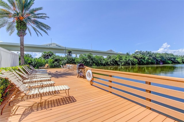 wooden deck with a water view