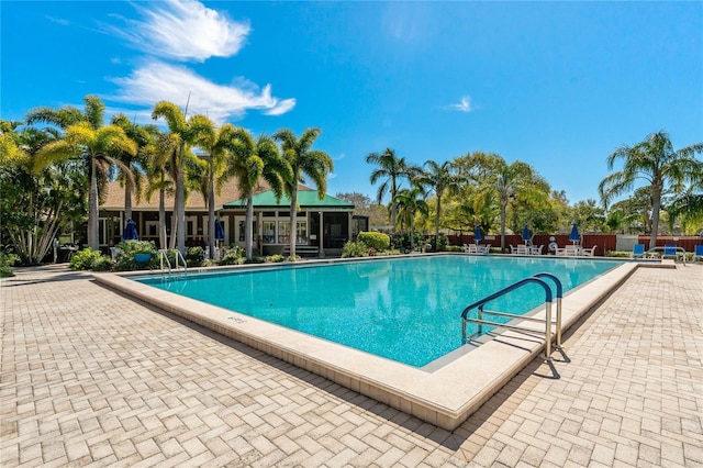 pool with a patio area