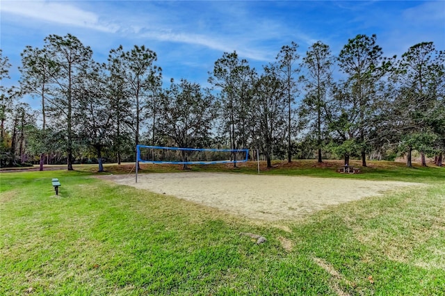 view of community with volleyball court and a yard