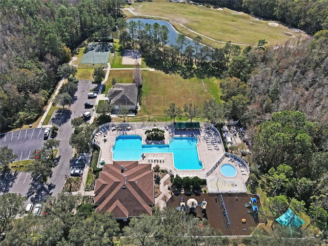 aerial view with a water view