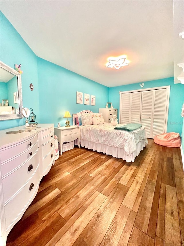 bedroom with a closet and wood-type flooring