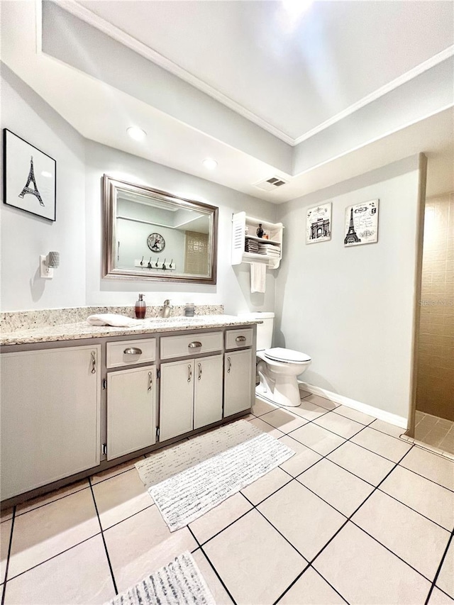 full bath featuring tile patterned flooring, visible vents, toilet, and vanity