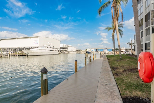 dock area with a water view