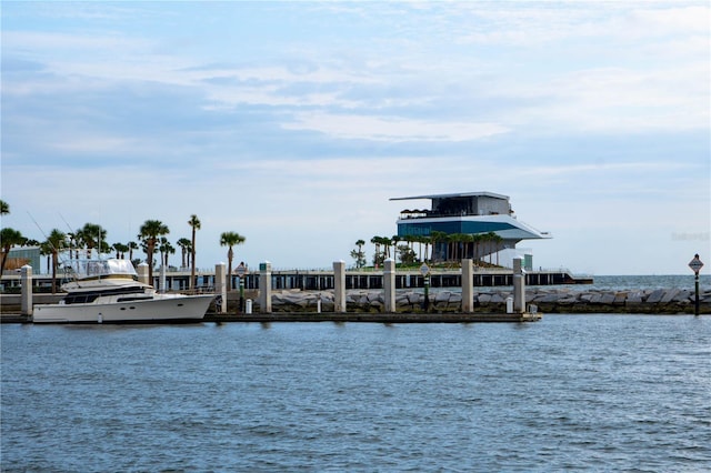 view of dock with a water view