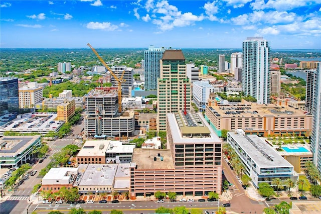 drone / aerial view with a city view