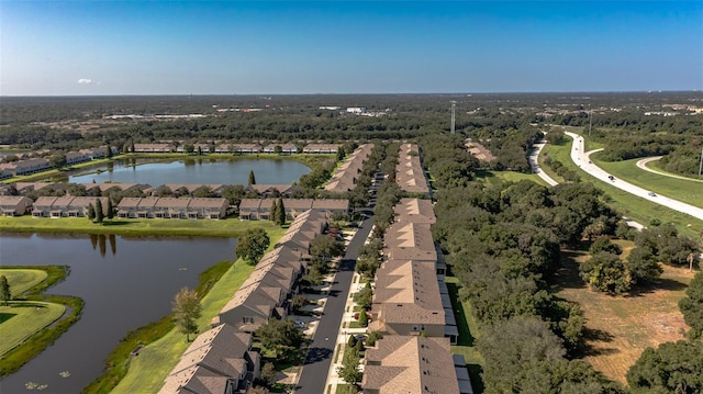 aerial view featuring a residential view and a water view