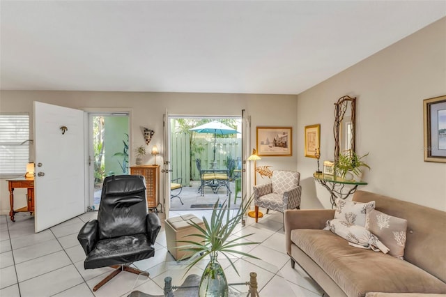 living room featuring light tile patterned floors