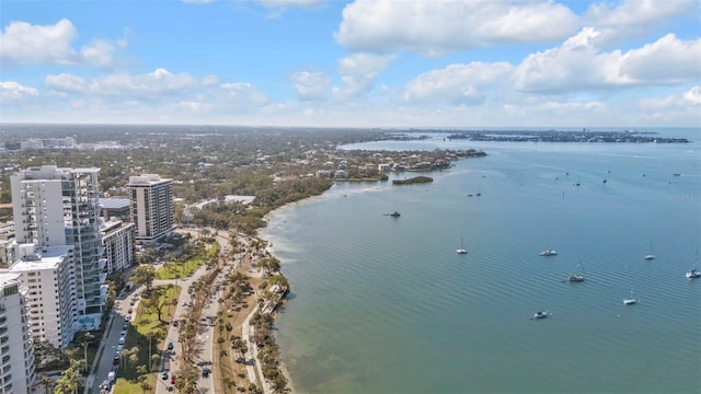 aerial view with a view of city and a water view