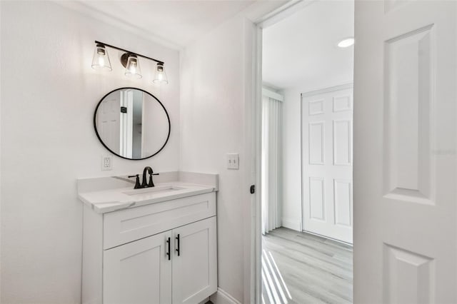 bathroom featuring wood finished floors and vanity