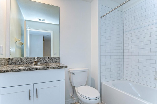 full bathroom with toilet, visible vents, shower / bathing tub combination, and vanity