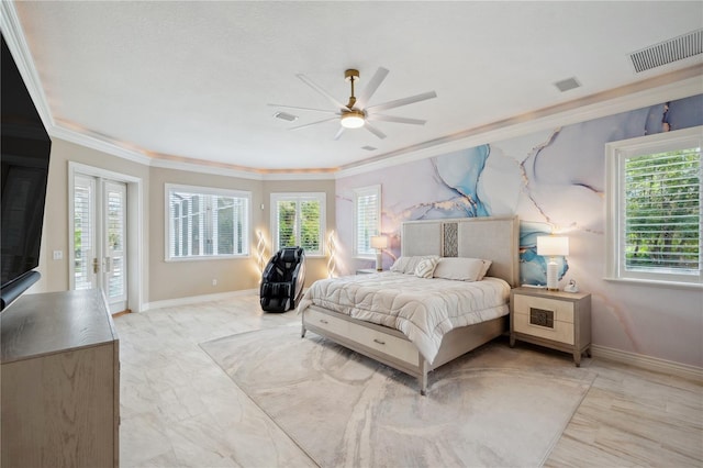 bedroom with multiple windows and visible vents