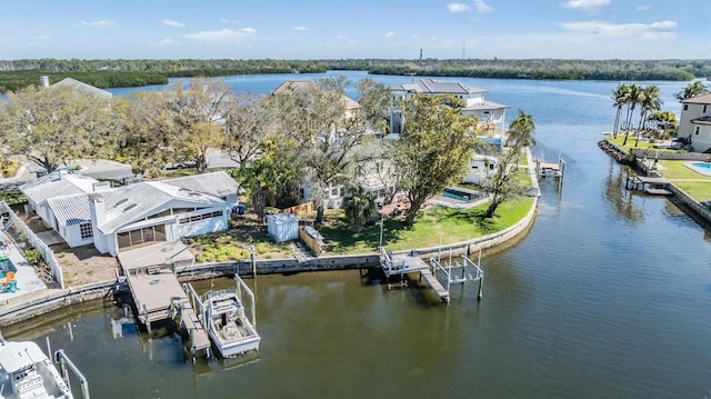 aerial view featuring a water view