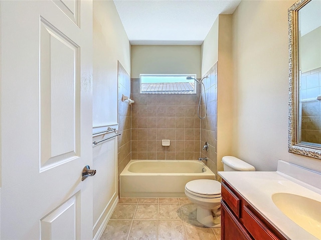 full bathroom with tile patterned flooring, shower / bath combination, vanity, and toilet