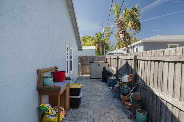 view of patio featuring a fenced backyard and area for grilling