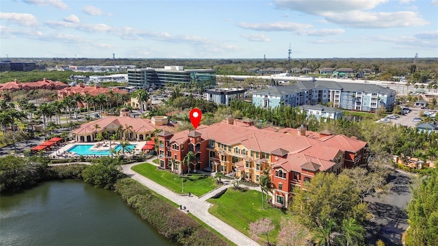 bird's eye view featuring a water view