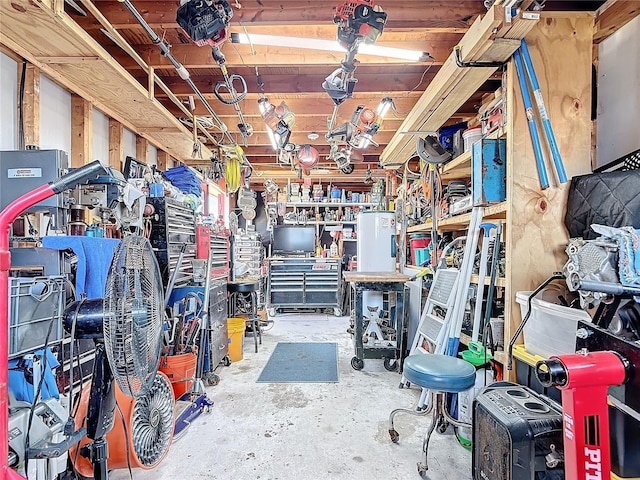 interior space featuring a workshop area