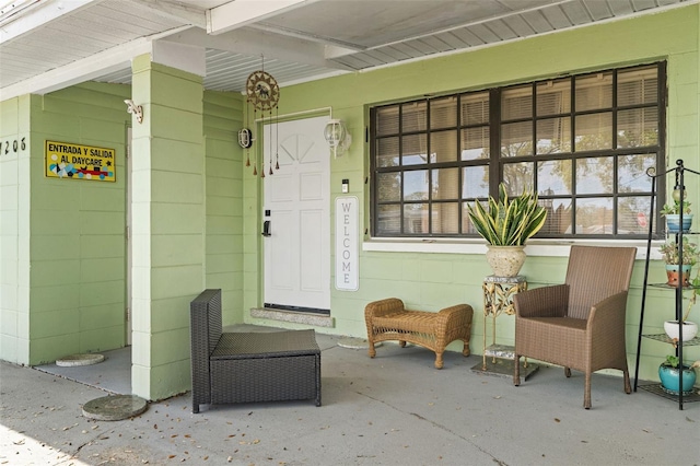 doorway to property featuring a garage