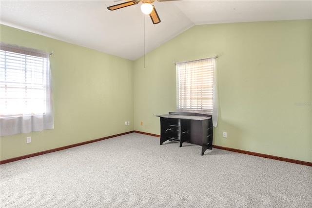 130 80th Ave NE, Saint Petersburg, FL 33702 - carpeted spare room featuring a healthy amount of sunlight, lofted ceiling, baseboards, and ceiling fan