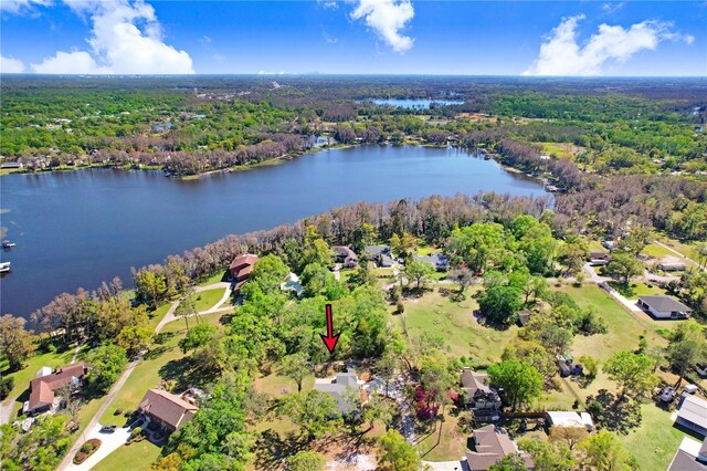 19531 Deer Lake Rd, Lutz, FL 33548 - aerial view of residential area with a heavily wooded area and a large body of water