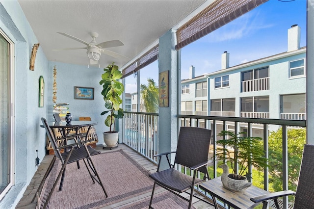 balcony with ceiling fan