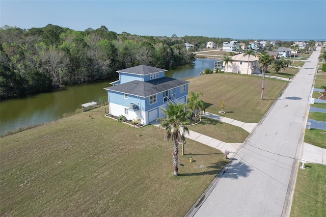 aerial view with a water view