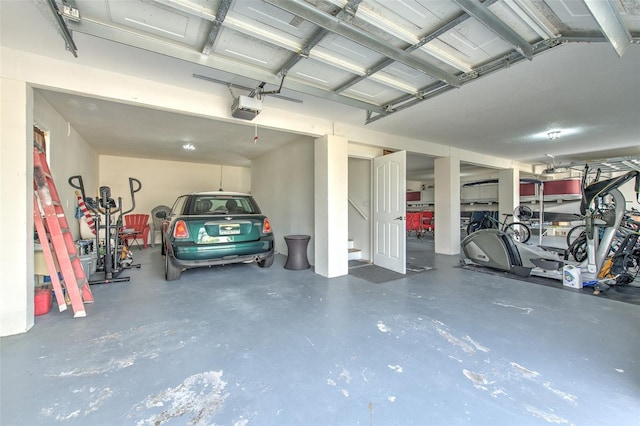 garage with a garage door opener