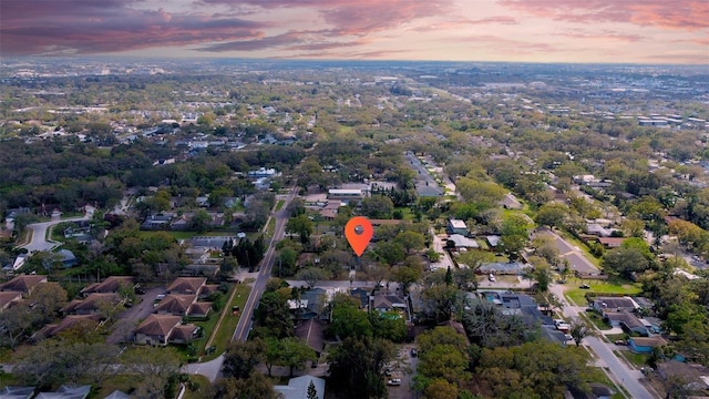 aerial view at dusk with a residential view