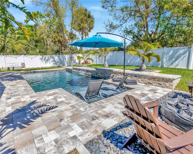 view of swimming pool with a patio area and a fenced backyard