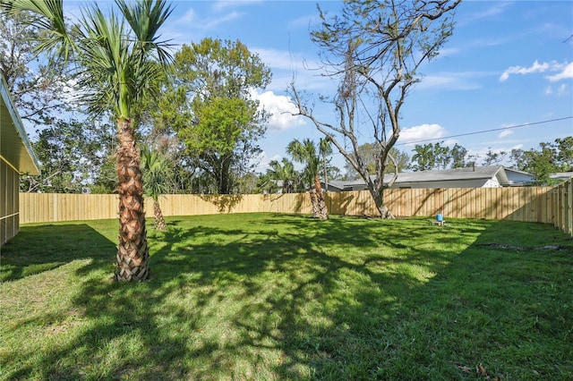 view of yard with a fenced backyard