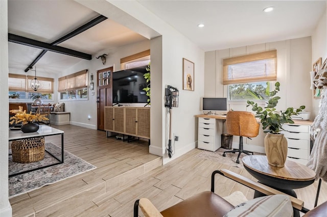 living room featuring wood finished floors, a wealth of natural light, and baseboards