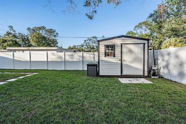 view of shed featuring a fenced backyard